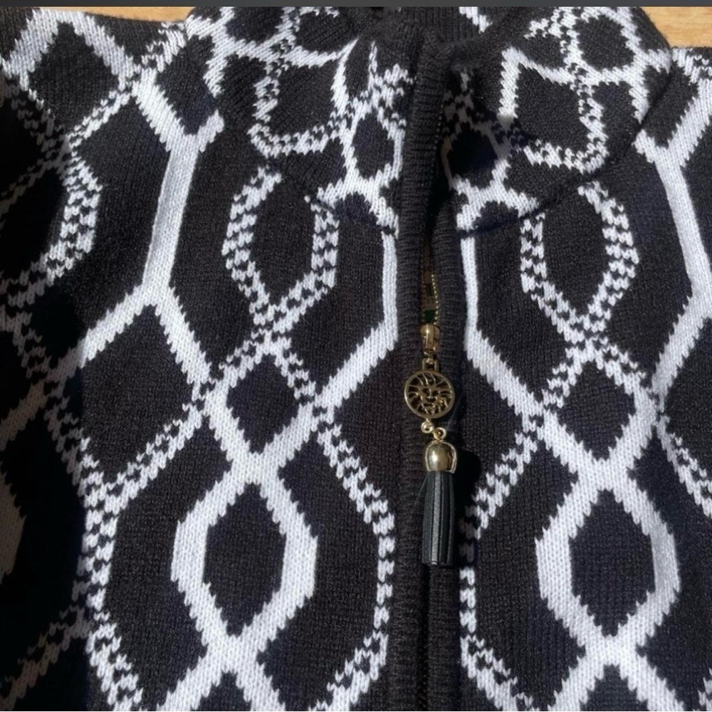 NWT Anne Klein Black White Full Zip Poncho Geometric Sweater Woman's Large - Picture 7 of 8